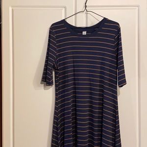 Navy Striped 3 Quarter Sleeved Midi Dress